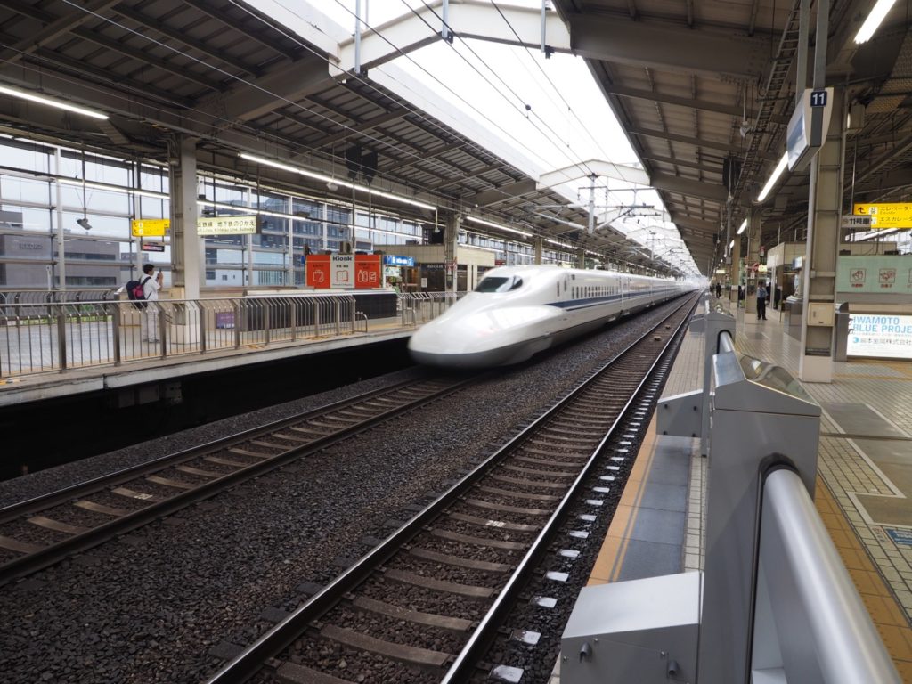 Japan's high speed train called shinkansen at Kyoto station. Image: Alison Binney